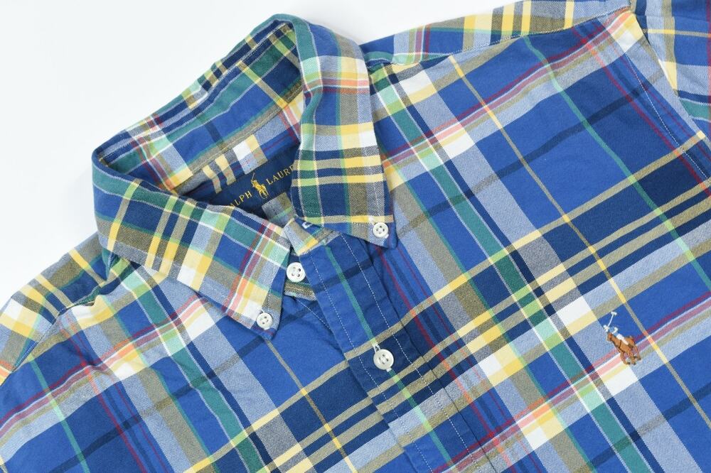 Ralph Lauren Oxford Shirt Mens Large Blue Plaid Long Sleeve Button-Down Cotton